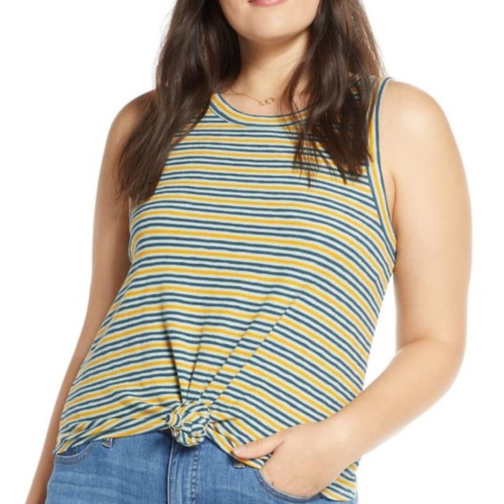 Madewell Audio Stripe Knot Front Multicolor Tank Top Size Small EUC